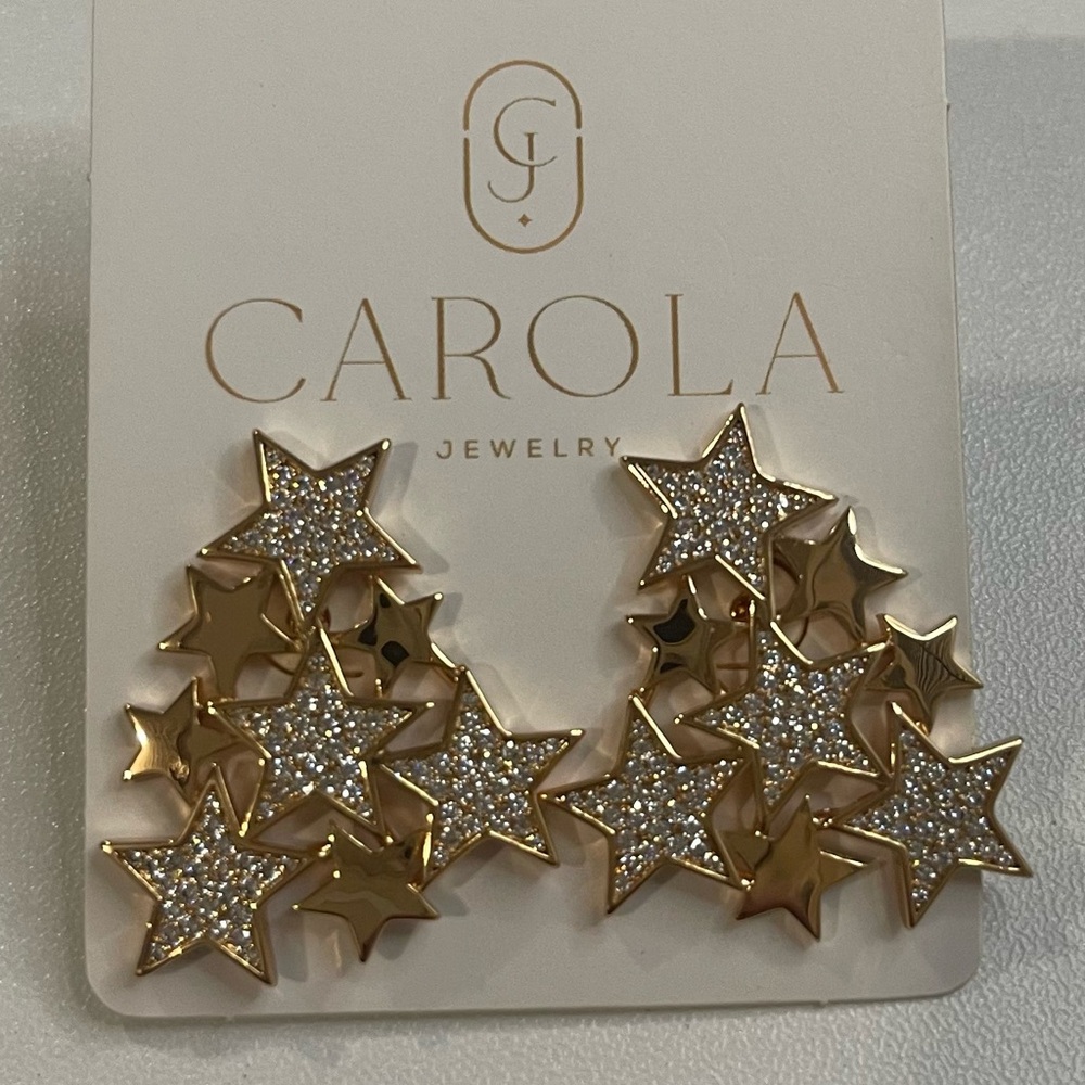 Made in Brazil Jewelry 18k Gold Plated CZ Star Constellation Earrings